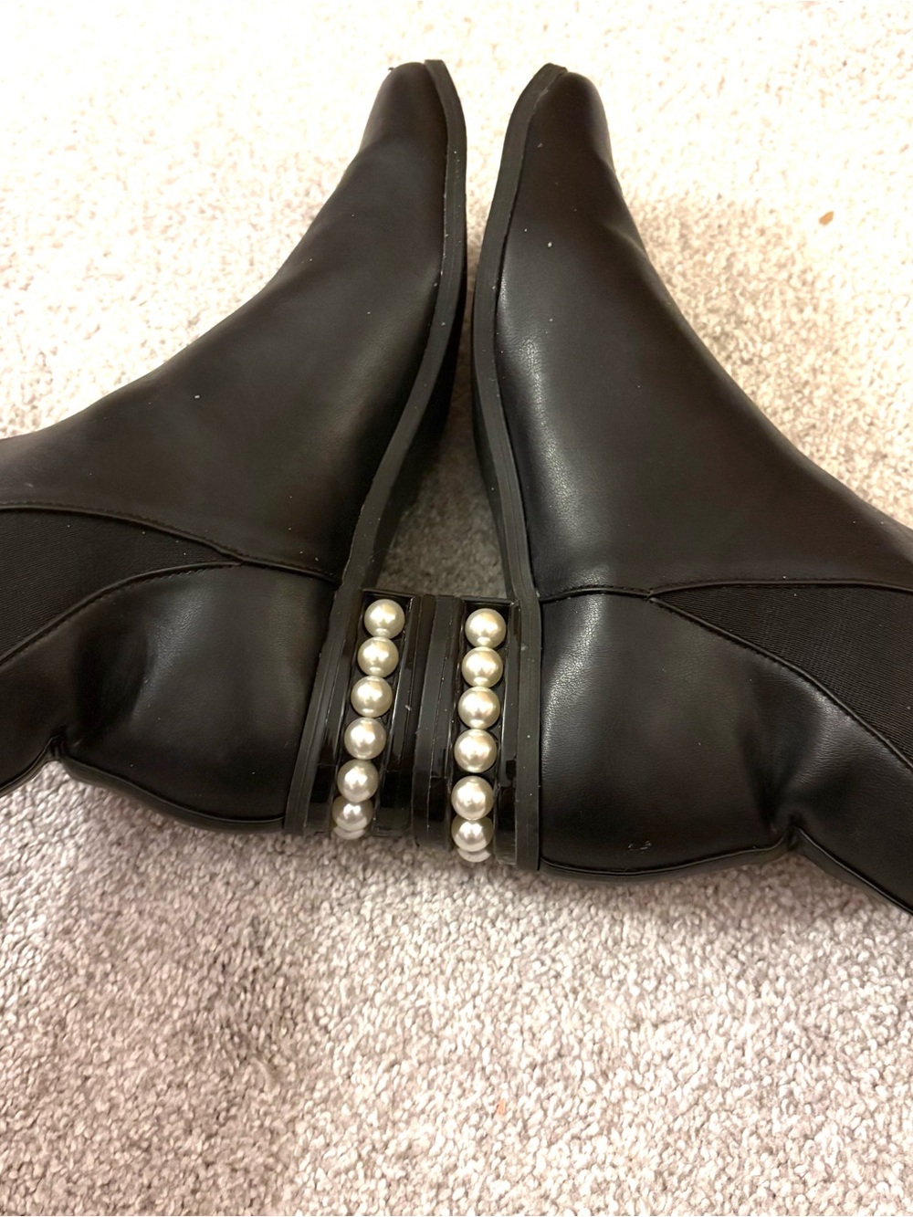 New Women's Black Pearl-Accent Ankle Boots
